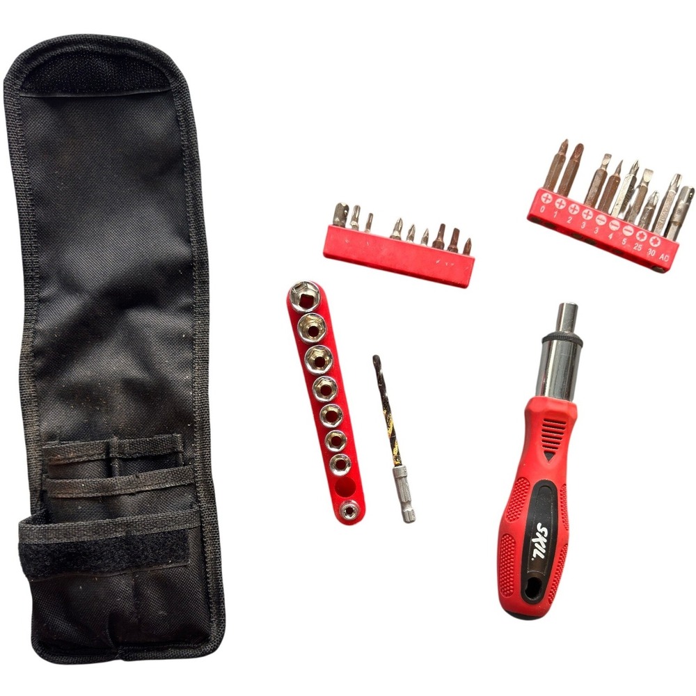SKIL Ratcheting Screwdriver Set with Bits Sockets and Pouch Red Black 28 Piece